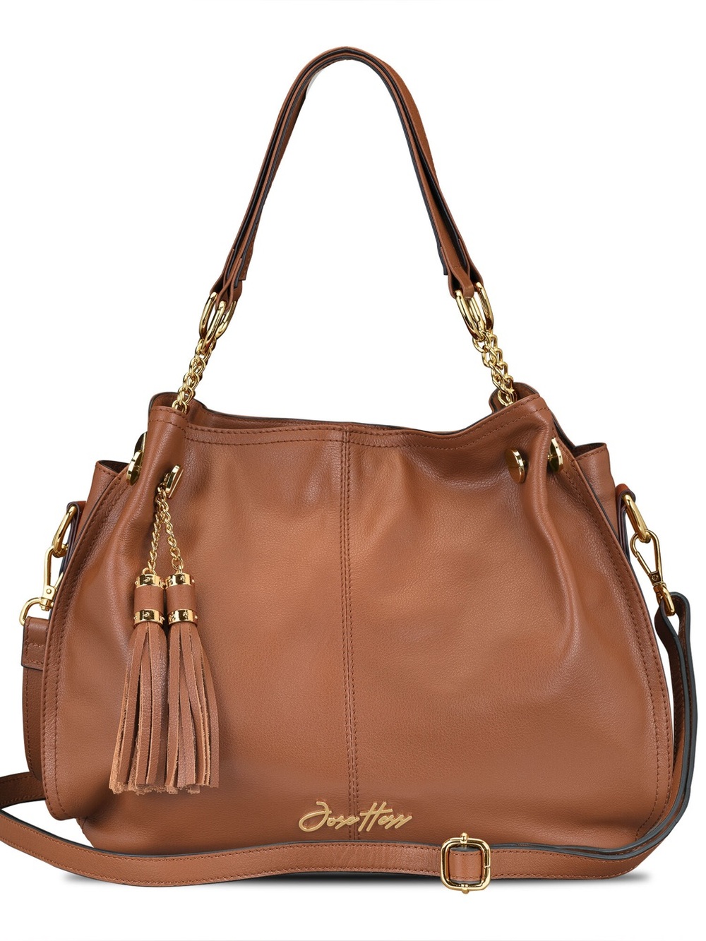 Jose Hess Signature Genuine Leather Hobo Shoulder Bag Brown Tassel NWOT